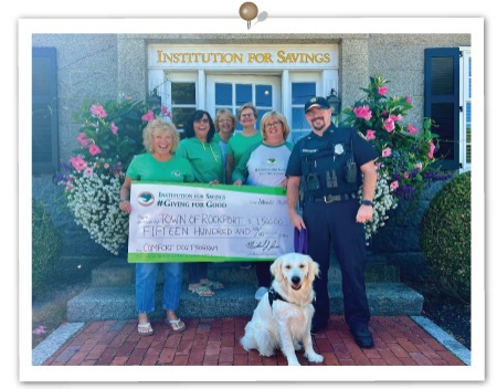 Giving for Good August 2024, Rockport group with therapy dog