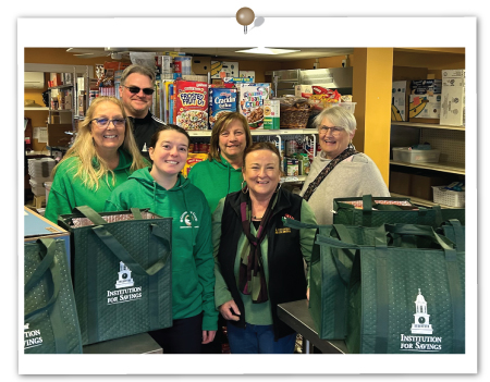 Employees from IFS County Rd. Ipswich office make a Giving for Good donation to Acord Food Pantry